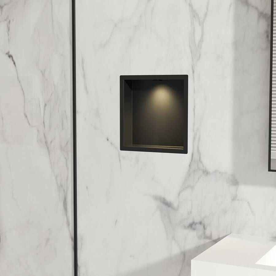 Wiesbaden Wandnis Demis | Inbouw | 30x30x7 cm | Met verlichting | 1 vak | Zwart mat