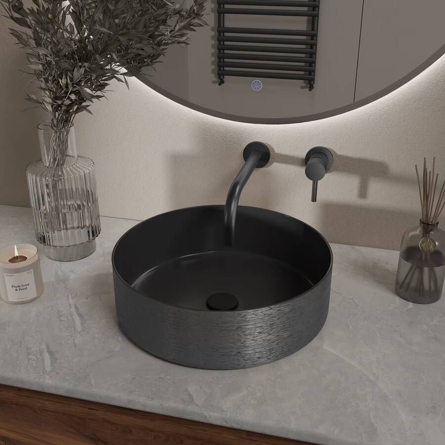 Wiesbaden Waskom Mondri | 36 x 36 x 12 cm | Keramiek | Vrijstaand | Rond | Zwart-gunmetal