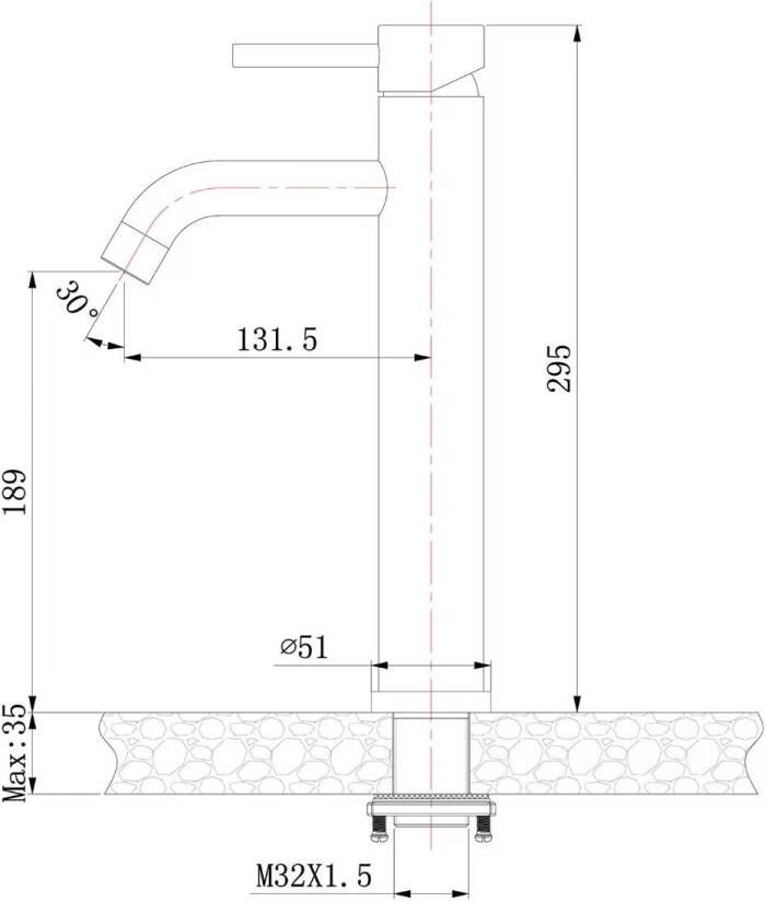 Wiesbaden Wastafelkraan 304 Opbouw Mengkraan Hoog model 1-hendel Rond RVS