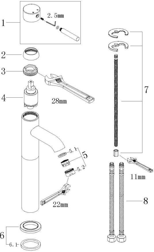 Wiesbaden Wastafelkraan Cadans | Opbouw | Mengkraan | Hoog model | 1-hendel | Rond | Zwart mat