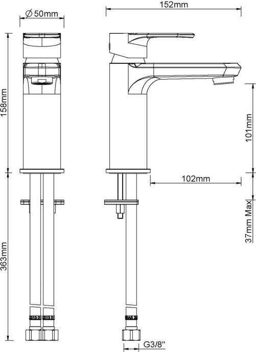 Wiesbaden Wastafelkraan Trop | Opbouw | Mengkraan | Standaard model | 1-hendel | Rond | Zwart mat