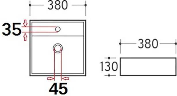 Wiesbaden Xellanz Larx wastafel 38x38x14 cm keramiek vierkant wit glans