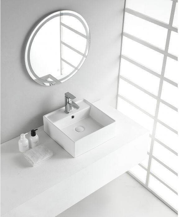Wiesbaden Xellanz Larx wastafel 46x46x16 cm keramiek vierkant wit glans