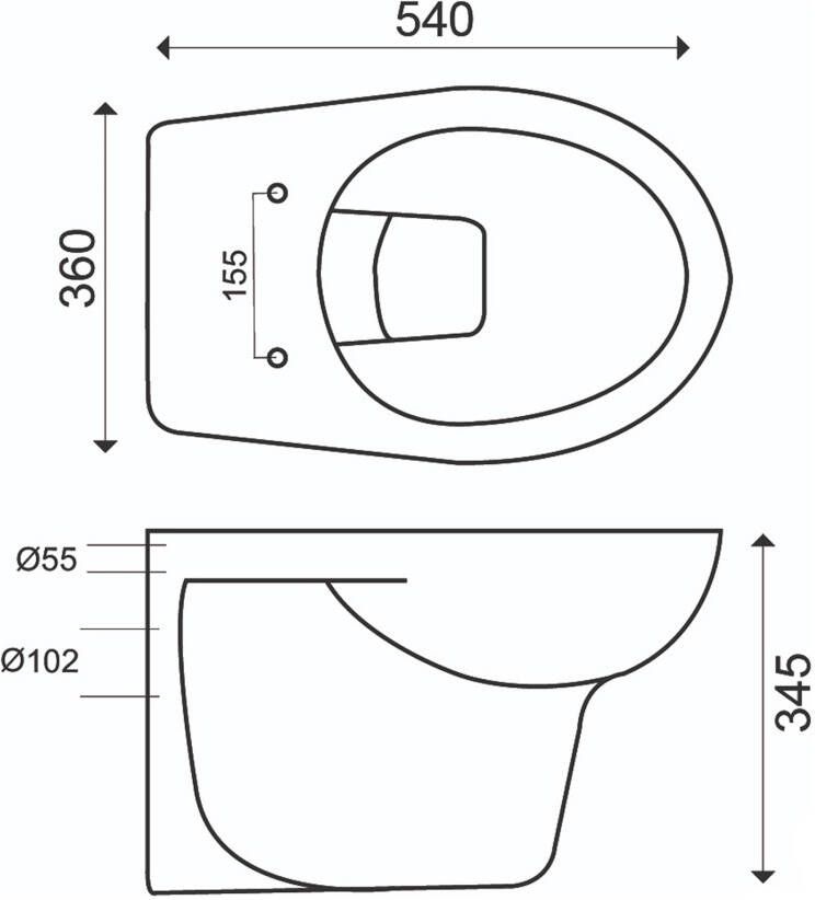 Xellanz Wandcloset Basic | 54 cm | Met spoelrand | Incl.Toiletbril | Keramiek | Wit glans