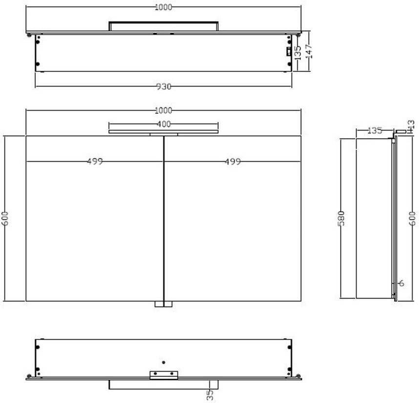 Xellanz Spiegelkast Bright | 100x60 cm | 2 Deuren | Directe LED verlichting | Aluminium