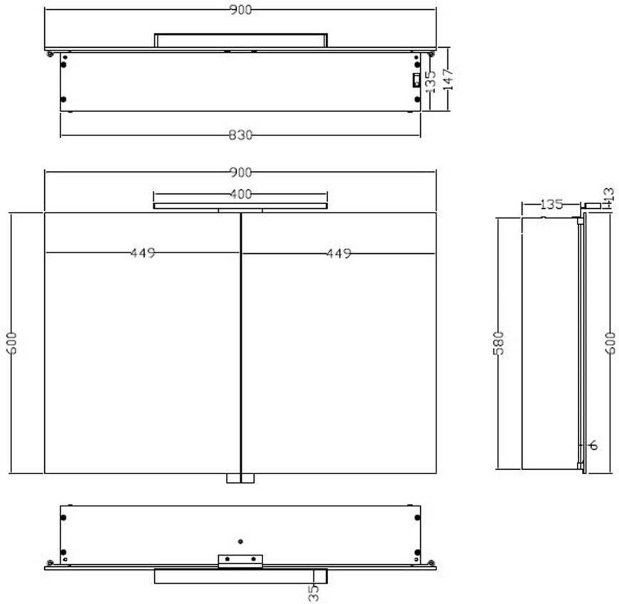 Xellanz Spiegelkast Bright | 90x60 cm | 2 Deuren | Directe LED verlichting | Aluminium