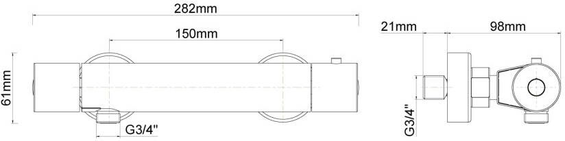 Xellanz Douchekraan Cool Touch | Opbouw | Thermostaatkraan | 1-weg | hoh 15 cm | 2-knops | Rond | Chroom