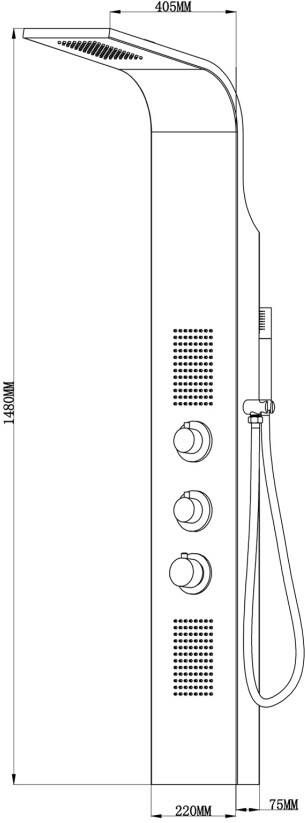 Xellanz Douchepaneel Erie | 148x25 cm | Thermostaatkraan | 3-knops | Vierkant | Rvs