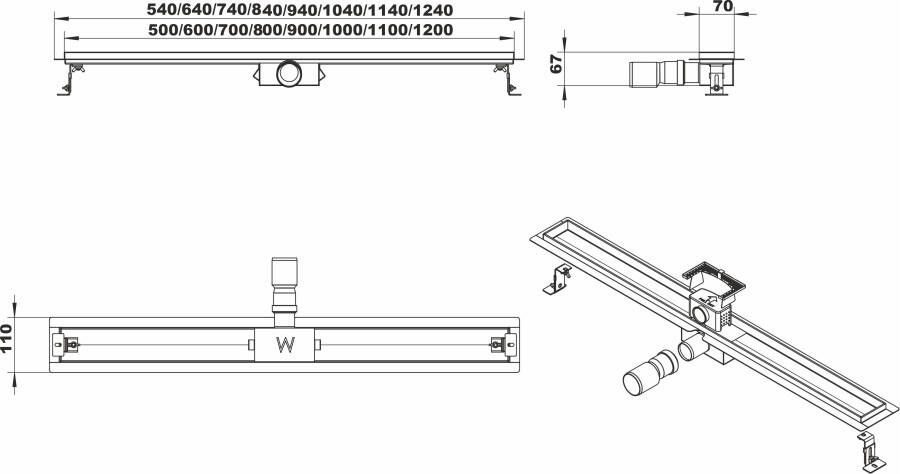 Xellanz Douchegoot Eco | 120 cm | Met flens en rooster | RVS