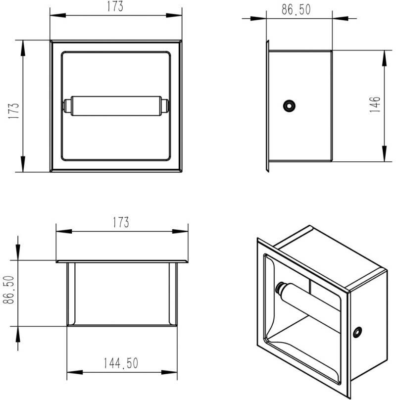 Xellanz Inbouwbox toilet- en of reserverolhouder Rocko | Inbouw | Rvs | Zwart mat