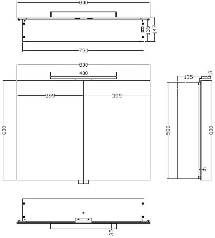 Xellanz Luxe spiegelkast met led verlichting 80x60 cm grijs mat