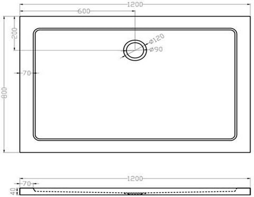 Xellanz Douchebak SMC | 120x80x4 cm | SMC | Excl.Afvoer | Rechthoek | Wit glans