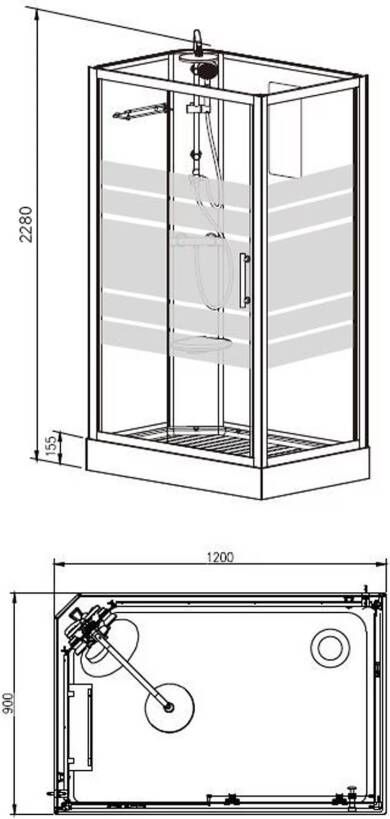 Xellanz Thermo complete douchecabine links 120x90x218 aluminium chroom profielen