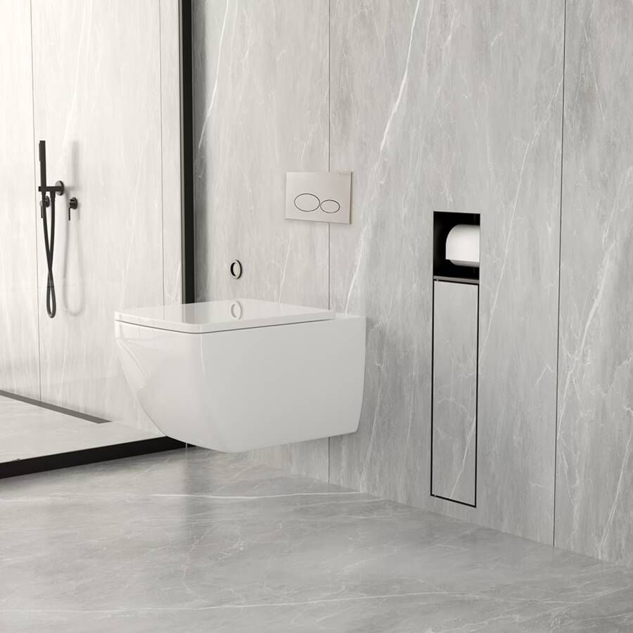 Xellanz Toiletrol- en borstelhouder Rocko | Inbouw | Betegelbaar | Messing | Mat Zwart