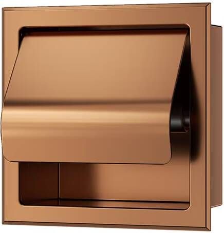 Xellanz Toiletrolhouder met klep Rocko | inbouw montage | Messing | Rechthoekig | Geborsteld brons koper