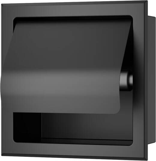 Xellanz Toiletrolhouder met klep Rocko | inbouw montage | Messing | Rechthoekig |Mat zwart