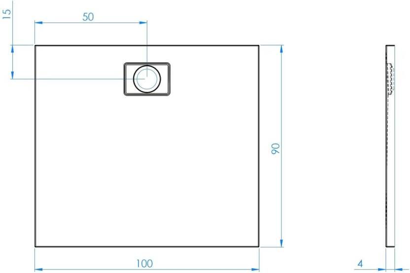Xenz Douchevloer Flat Zero | 100x90x4 | Incl.Afvoersifon-Chroom | Acryl | Rechthoekig | Wit mat