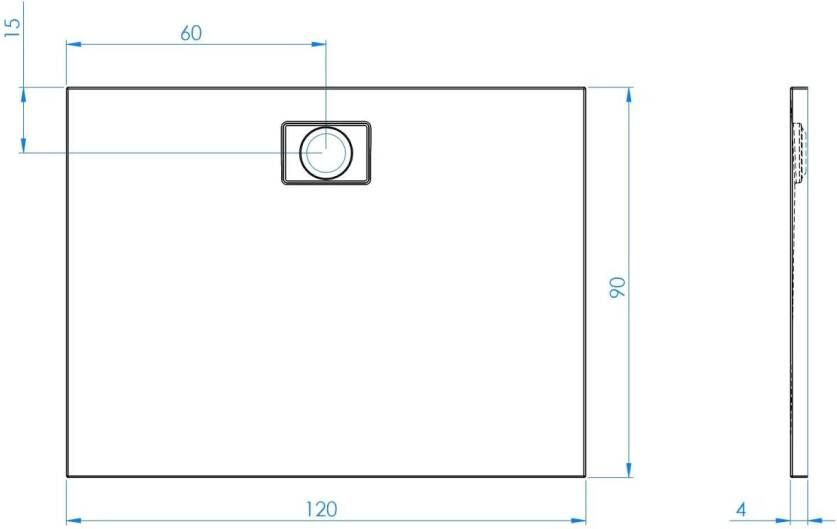 Xenz Douchevloer Flat Zero | 120x90x4 | Incl.Afvoersifon-Chroom | Acryl | Rechthoekig | Cement