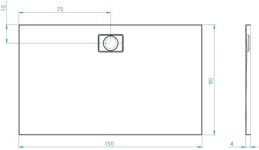 Xenz Douchevloer Flat Zero | 150x90x4 | Incl.Afvoersifon-Chroom | Acryl | Rechthoekig | Wit mat
