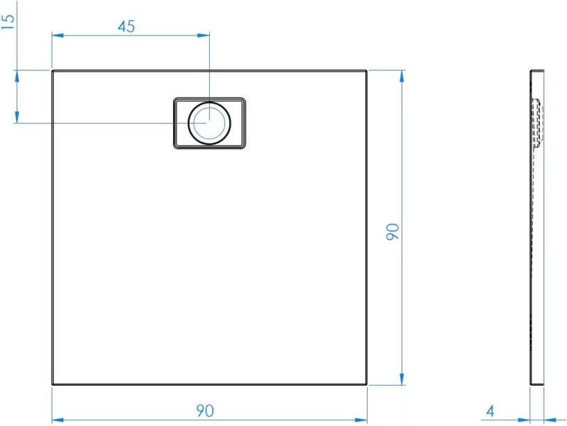 Xenz Douchevloer Flat Zero | 90x90x4 | Incl.Afvoersifon-Chroom | Acryl | Vierkant | Wit mat
