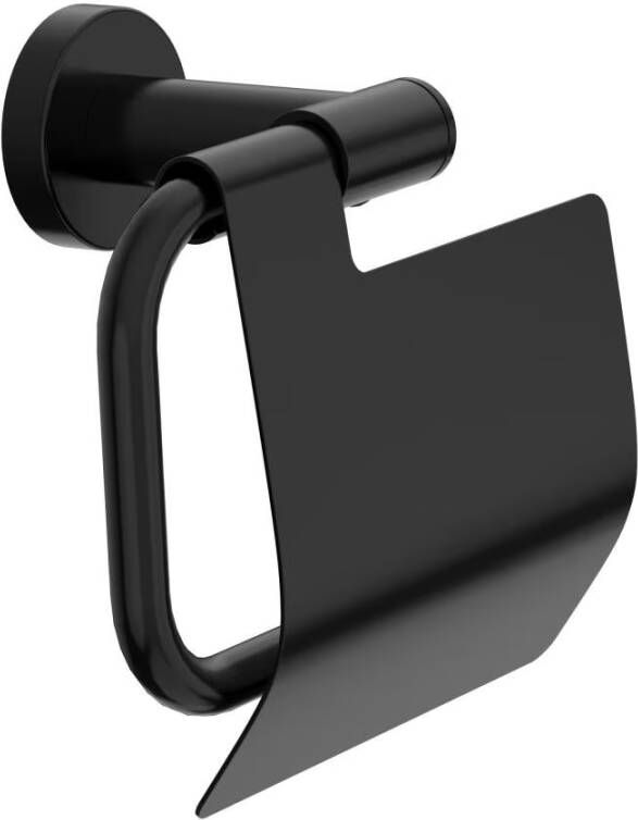 Xenz Duero toiletrol houder met klep messing zwart mat