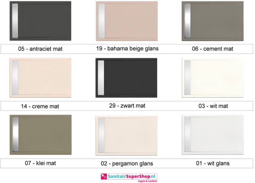 Xenz Douchevloer Easy Tray | 170x80 cm | Incl.Gootcover en Afvoersifon | Acryl | Rechthoek | Wit glans