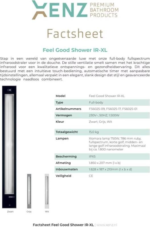 Xenz Feel Good Shower XL infrarood inbouw 185x20.7 cm wit