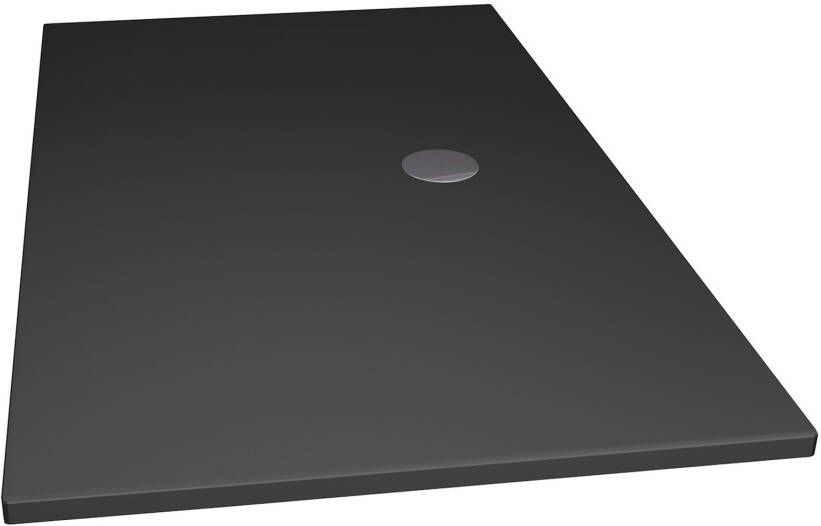 Xenz Douchevloer Flat | 100x80 cm | Incl.Afvoersifon-Chroom | Acryl | Rechthoekig | Zwart mat