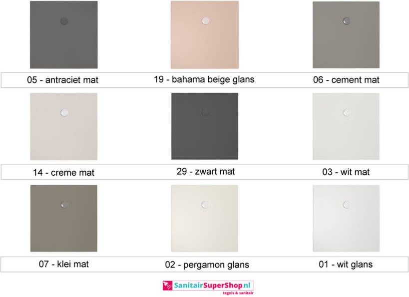 Xenz Douchevloer Flat | 90x90 cm | Incl.Afvoersifon-Chroom | Acryl | Vierkant | Cement mat