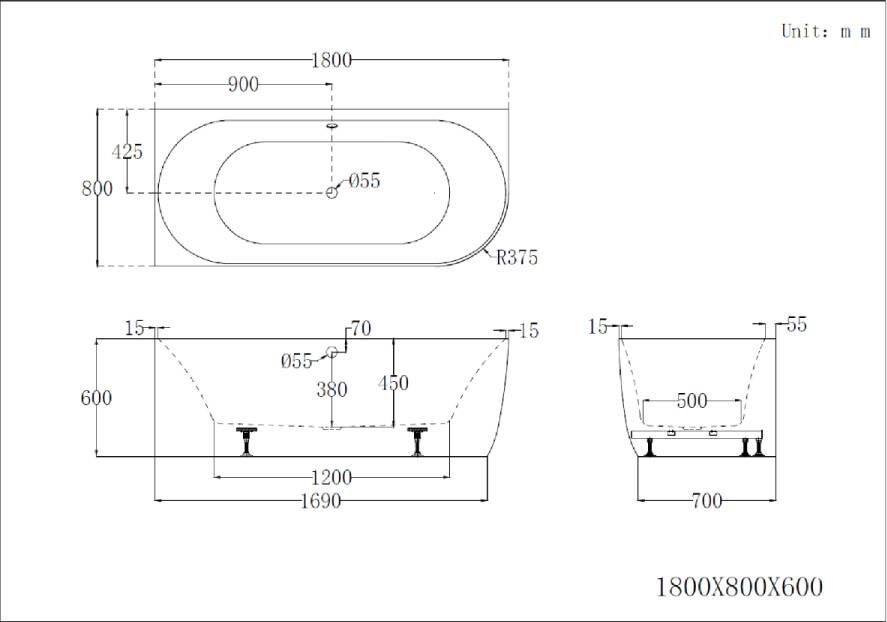 Xenz Half-vrijstaand bad Noud | 180x80 cm | Hoek links | Excl.Badafvoer | Met overloop | Acryl | Ovaal | Wit glans