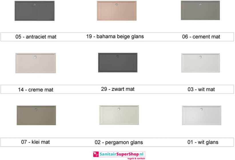Xenz Douchebak Mariana | 160x100x4 cm | Incl.Afvoersifon-Chroom | Acryl | Rechthoekig | Wit glans