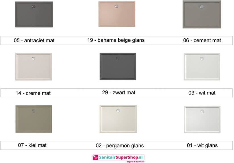 Xenz Douchebak Mariana | 80x75x4 cm | Incl.Afvoersifon-Chroom | Acryl | Rechthoekig | Wit glans