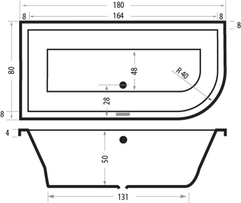 Xenz Principe inbouw bad 180x80 cm links wit