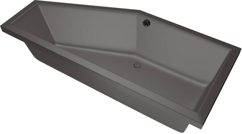 Xenz Ruimtebesparend bad Society compact | Links | 180x80 cm | Incl.Badafvoer | Met overloop | Acryl | Antraciet mat
