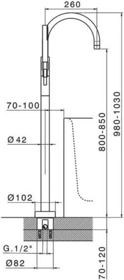 Xenz Vrijstaande badkraan Duero | Hoogte uitloop 84.5 cm | Draaibare uitloop | Mengkraan | Rond | RVS look