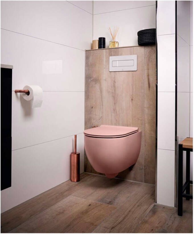 Xenz Wandcloset Gio | 52 cm | Rimless | Zonder toiletzitting | Keramiek | Rose mat