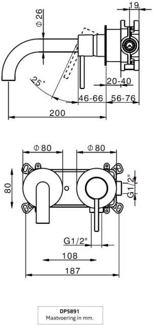 Xenz Wastafelkraan Duero | Inbouw | Mengkraan | Incl.Inbouwdeel | Rond | RVS look