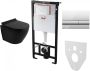 Fabriecio FAB compleet toiletset wandcloset mat zwart met softclose zitting en bedieningsplaat chroom - Thumbnail 1