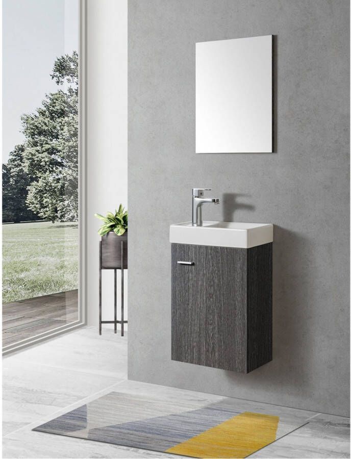 Fabriecio Southampton fonteinmeubelset 40x60x22 cm betonlook inclusief spiegel en fontein