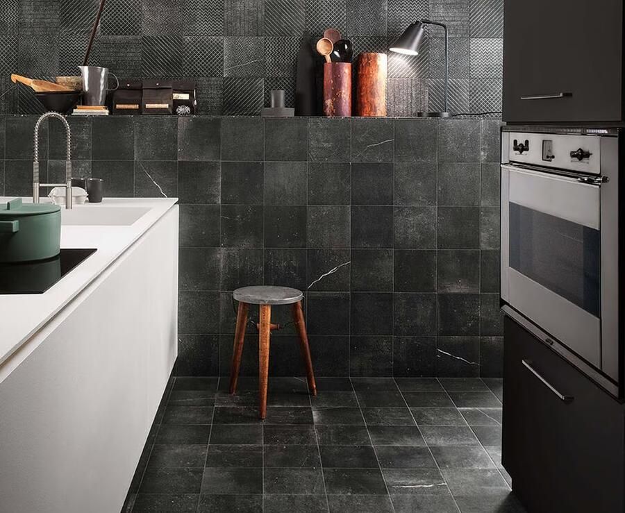 Fap Ceramiche wand- en vloertegel 20x20cm 9mm Vierkant Natuursteen look Antraciet mat SW0731200