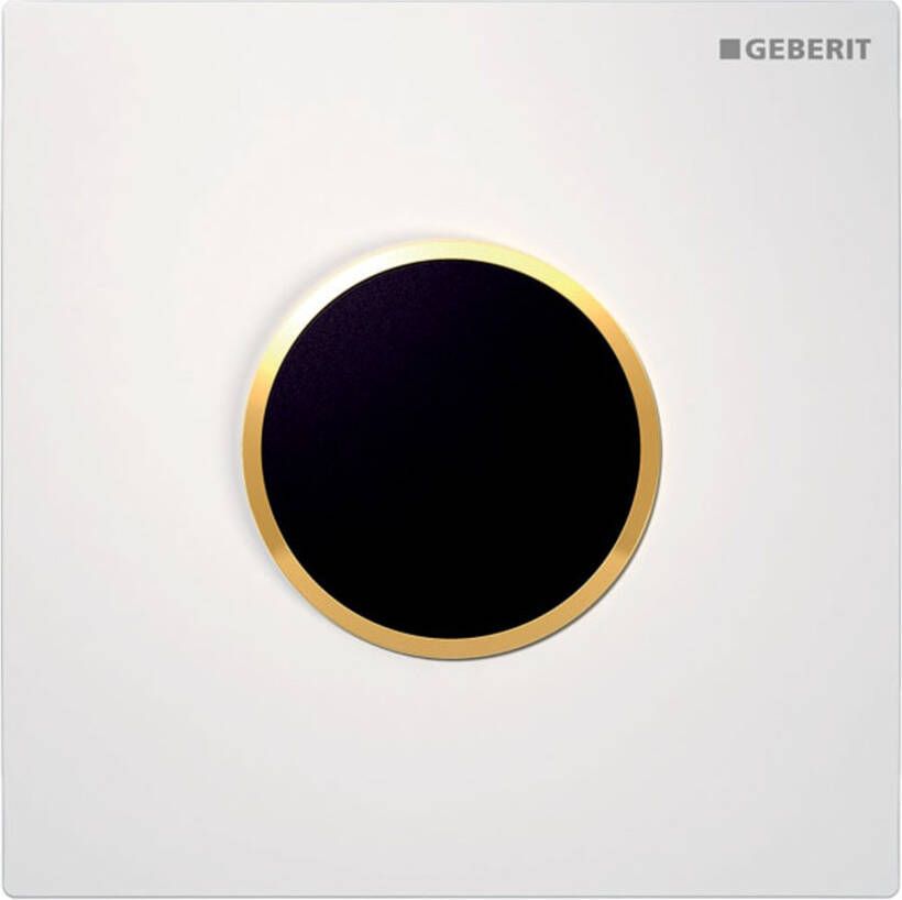 Geberit type 10 bedieningsplaat urinoir elektronische spoelactivering obv netvoeding spuitgietzink glans wit met vergulde designringen 116.025.KK.1