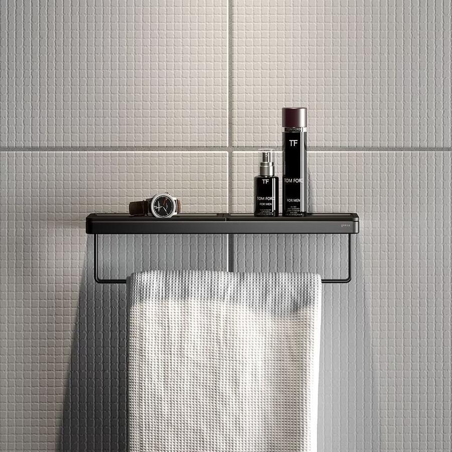 Geesa Handdoekrek Frame | 40 cm | Met plateau | Zwart-Zwart