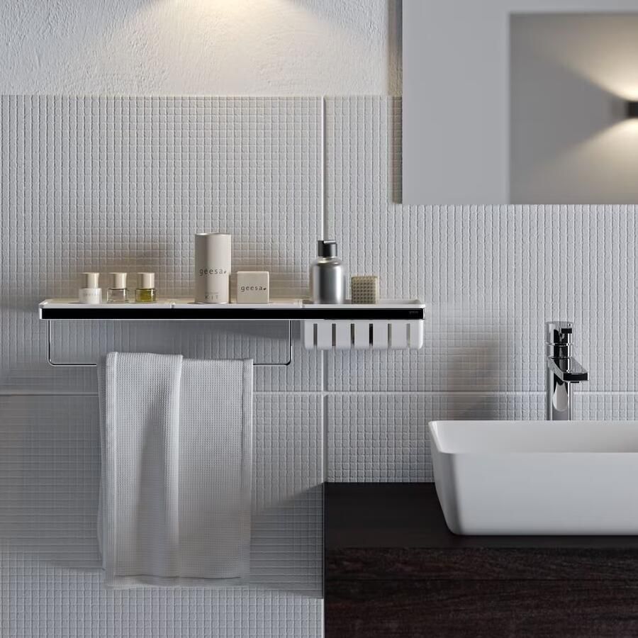 Geesa Planchet Frame | 63 cm | Met handdoekrek en douchemand | Wit-Chroom - Foto 2