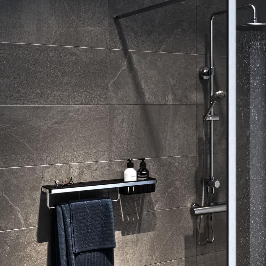 Geesa Planchet Frame | 63 cm | Met handdoekrek en douchemand | Zwart-Chroom - Foto 2