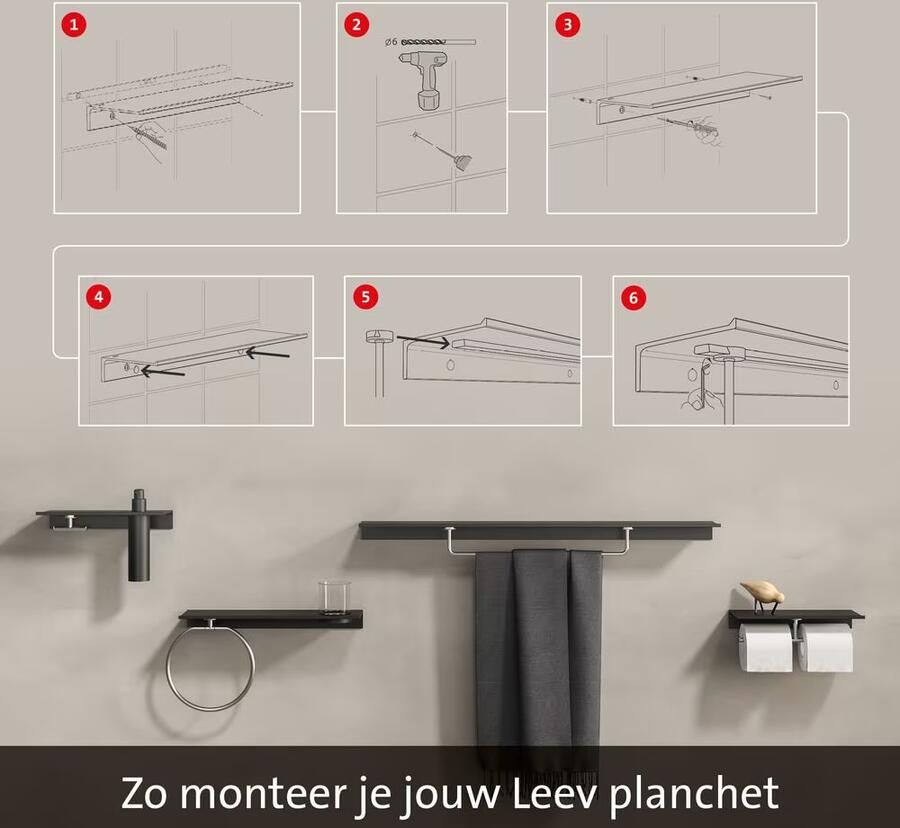 Geesa Planchet Leev | 40 cm | Met dispenser multi 200 ml | Zwart - Foto 3