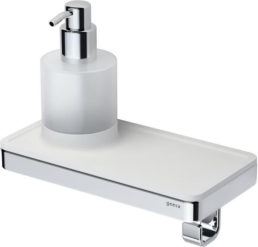 Geesa Planchet zeepdispenser Frame | 200 ml | Met handdoekhaak | Wit-Chroom - Foto 3