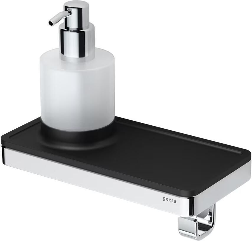 Geesa Planchet zeepdispenser Frame | 200 ml | Met handdoekhaak | Zwart-Chroom - Foto 4