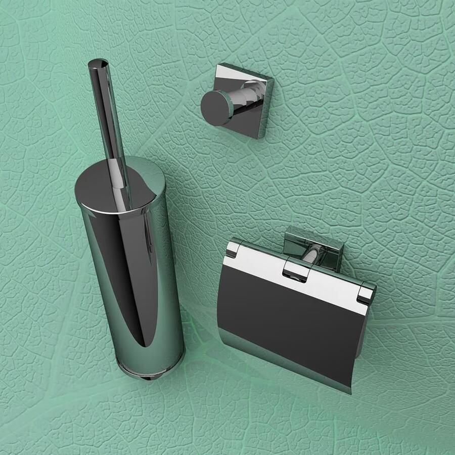 Geesa Toiletaccessorieset Nelio | Toiletborstel met houder Toiletrolhouder met klep Handdoekhaak | Chroom