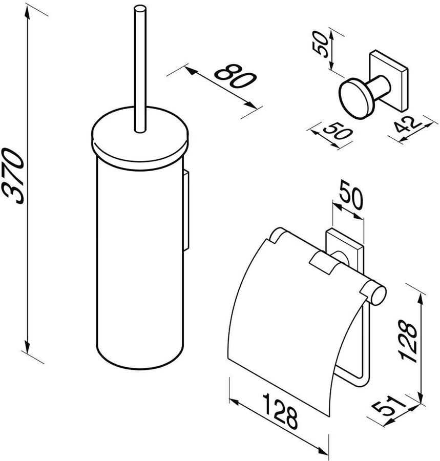 Geesa Toiletaccessorieset Nelio | Toiletborstel met houder Toiletrolhouder met klep Handdoekhaak | Chroom - Foto 2