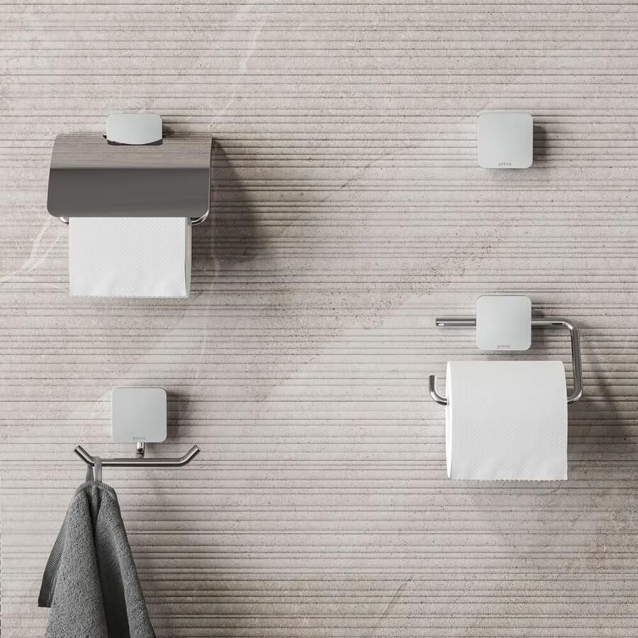 Geesa Toiletaccessorieset Topaz | Toiletborstel met houder Toiletrolhouder met klep Handdoekhaak | Chroom